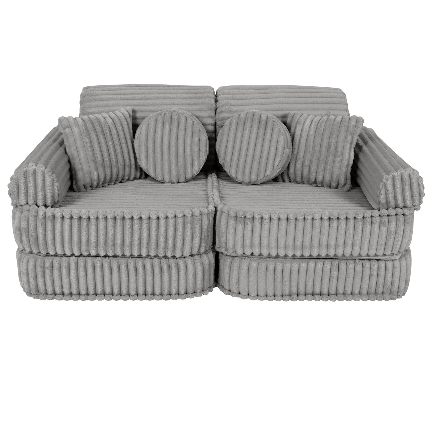 MeowBaby Churros Medium Modular Kids Sofa Moon Grey – compact sofa configuration for kids room | Nestling
