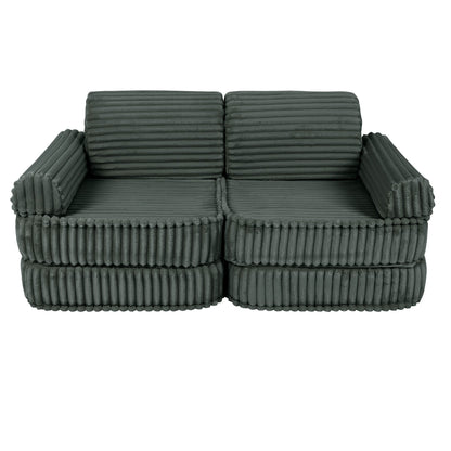 MeowBaby Medium Modular Sofa Churros Forest Green – corduroy foam play couch for toddlers | Nestling