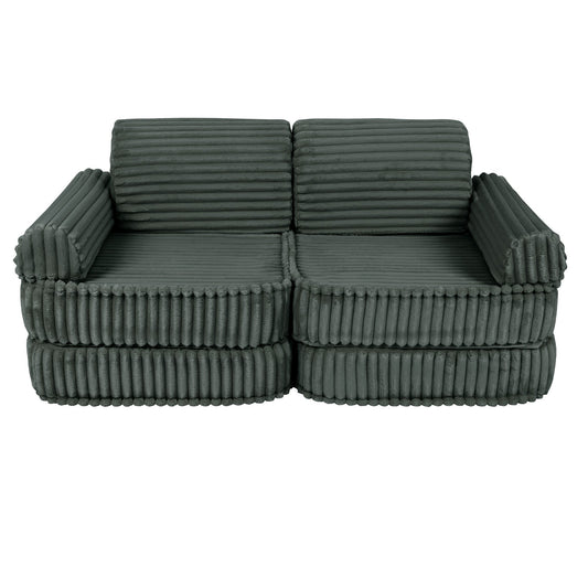 MeowBaby Medium Modular Sofa Churros Forest Green – кадифен пенен диван за игра за малки деца | Nestling