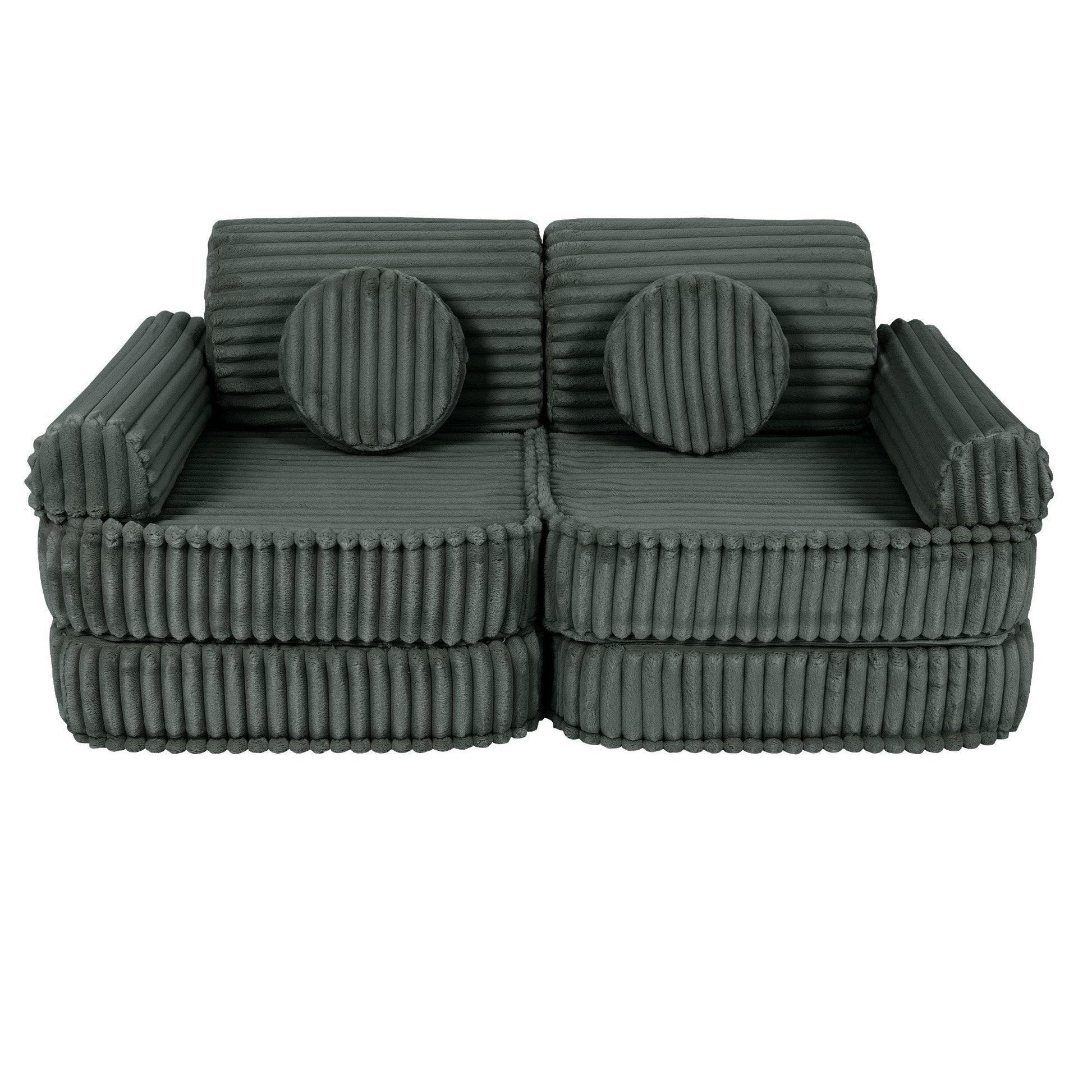 MeowBaby Medium Modular Sofa Churros Forest Green – kids play sofa bed configuration | Nestling