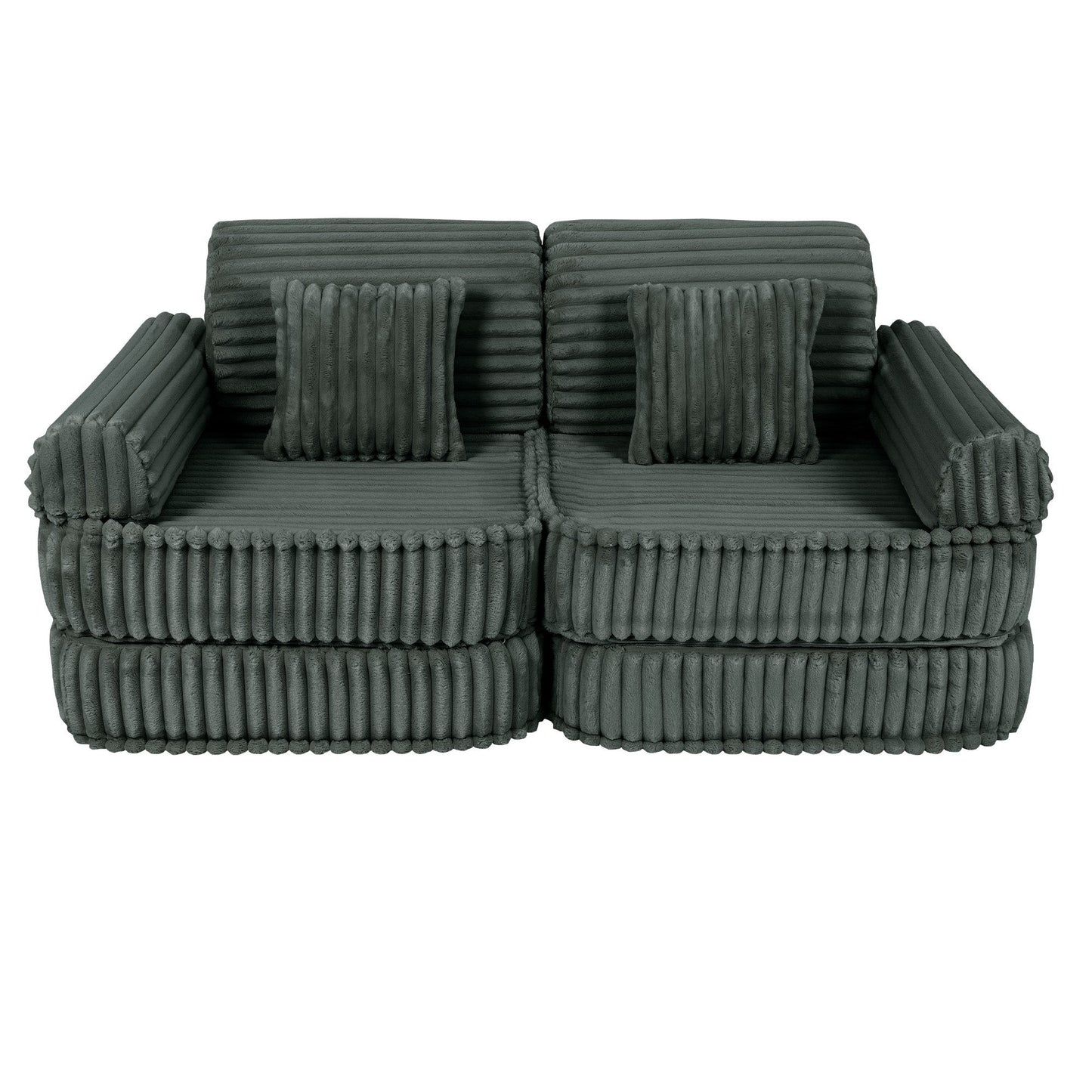 MeowBaby Medium Modular Sofa Churros Forest Green – rearranged modular foam seating | Nestling