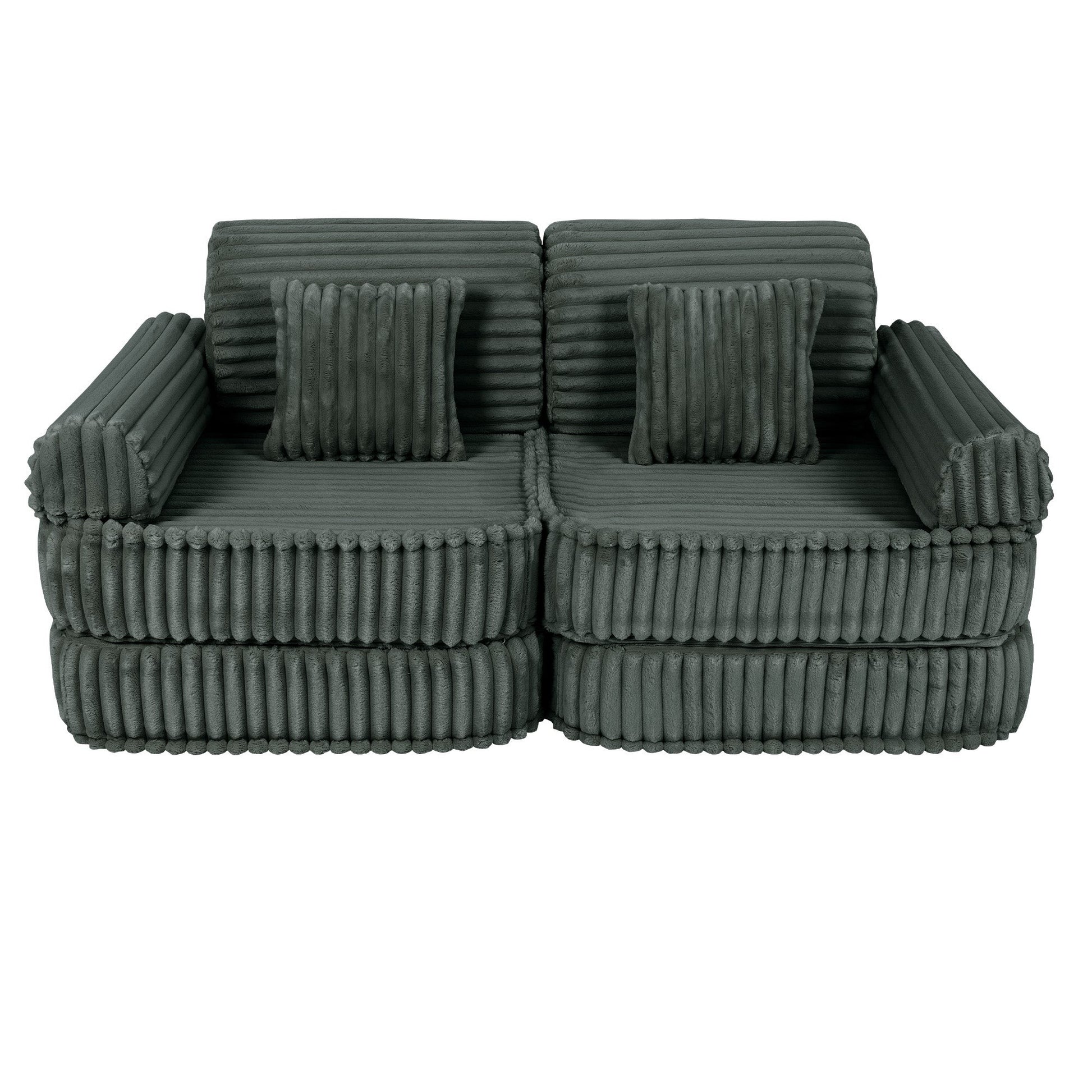 MeowBaby Medium Modular Sofa Churros Forest Green – rearranged modular foam seating | Nestling