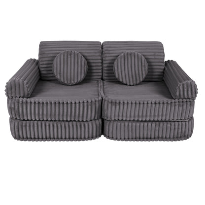 MeowBaby Medium Modular Sofa Churros Jurassic Grey – corduroy foam play couch for toddlers | Nestling