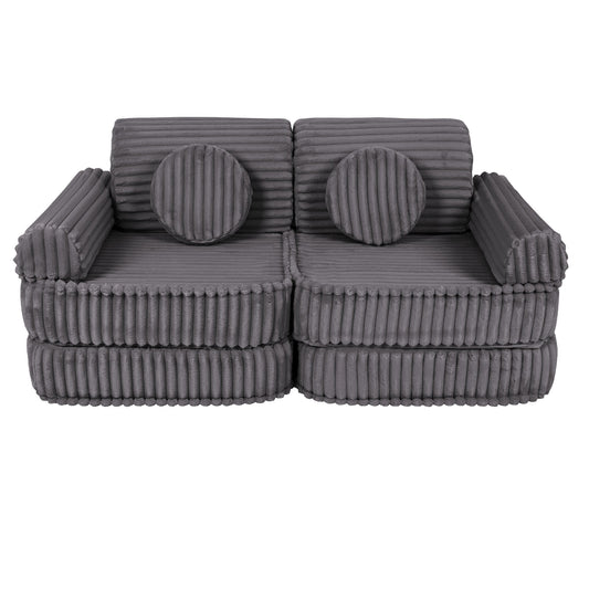 MeowBaby Medium Modular Sofa Churros Jurassic Grey – кадифен пенен диван за игра за малки деца | Nestling