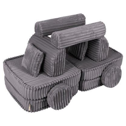 MeowBaby Medium Modular Sofa Churros Jurassic Grey – full sofa assembled for playroom | Nestling
