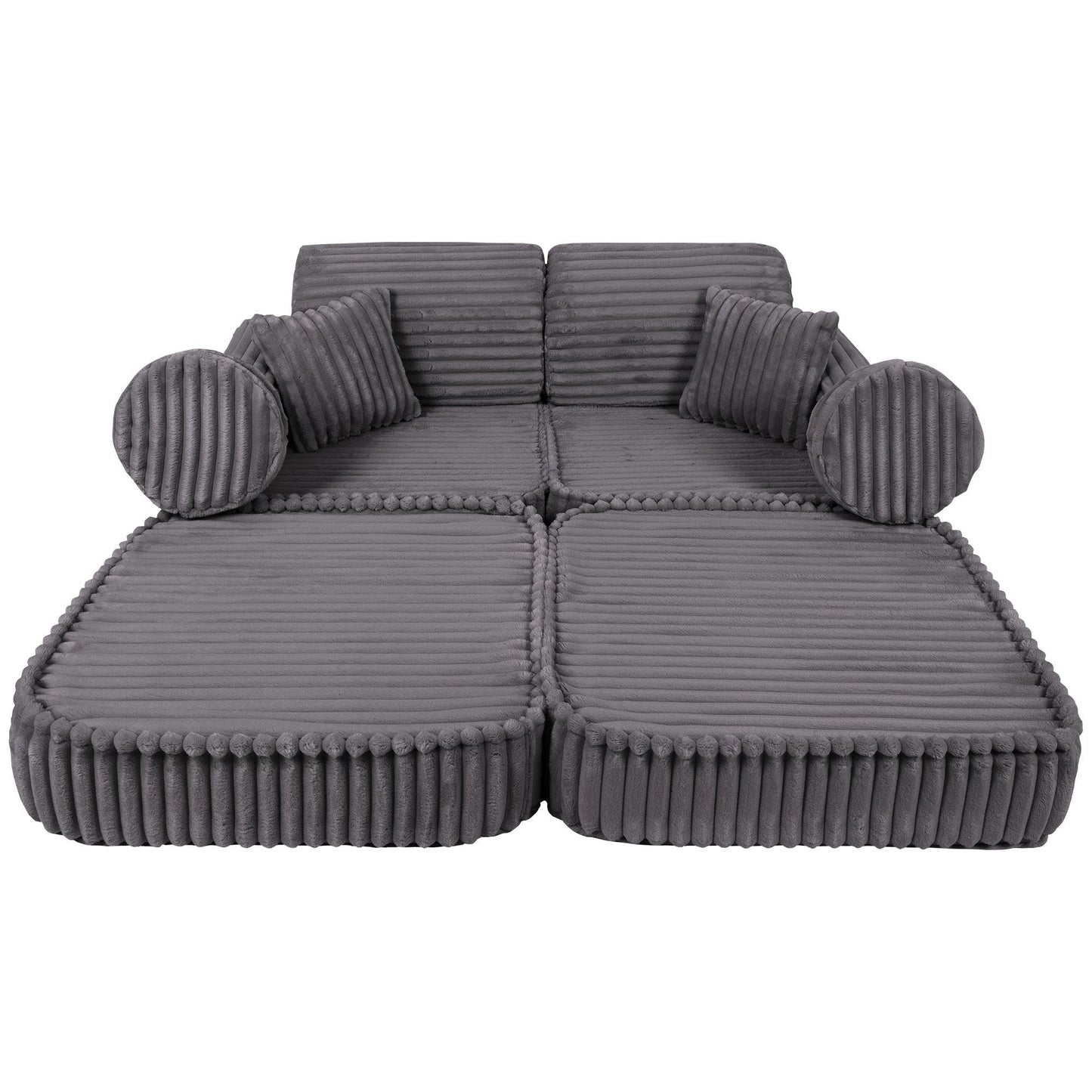 MeowBaby Medium Modular Sofa Churros Jurassic Grey – sofa with pillows and accessories | Nestling