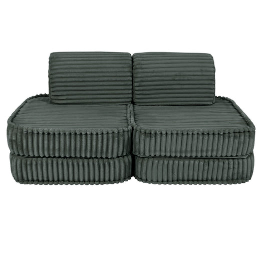 MeowBaby Churros Small Modular Kids Sofa Forest Green – конфигурация плосък матрак малък диван | Nestling