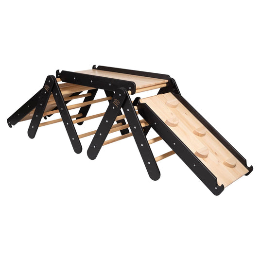 MeowBaby Climbing Triangle with Slide and Frame Black – black wooden climbing gym for toddlers | Nestling