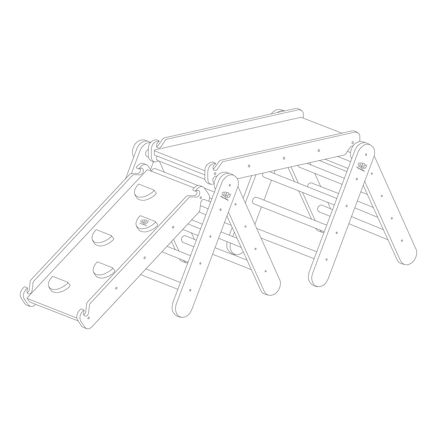 MeowBaby Climbing Triangle with Slide and Frame Black – страничен изглед напълно сглобен | Nestling