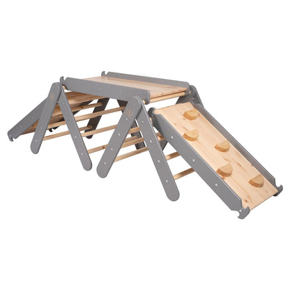 MeowBaby Climbing Triangle with Slide and Frame Grey – дървен катерачен комплекс за малки деца | Nestling
