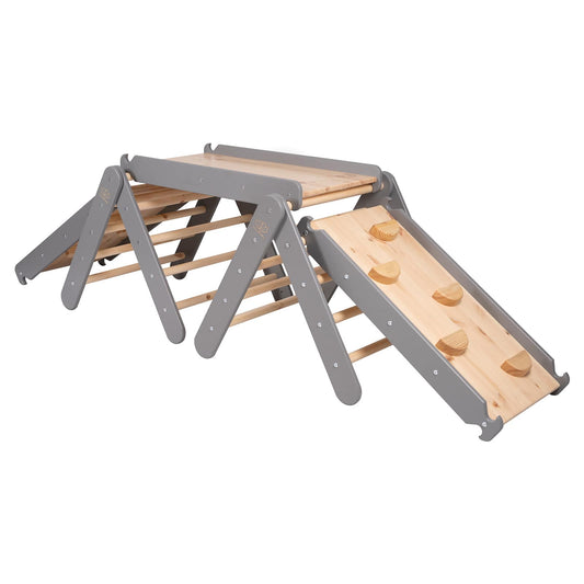 MeowBaby Climbing Triangle with Slide and Frame Grey – wooden climbing gym for toddlers | Nestling