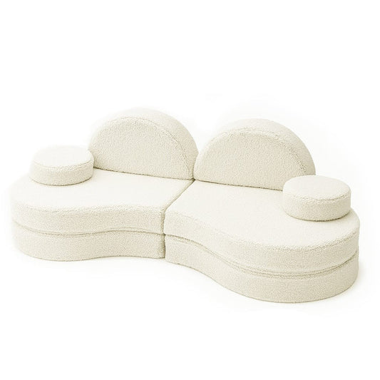 MeowBaby Coccolo Modular Kids Sofa 6 Piece Bearly – cream bearly boucle cloud sofa assembled view | Nestling