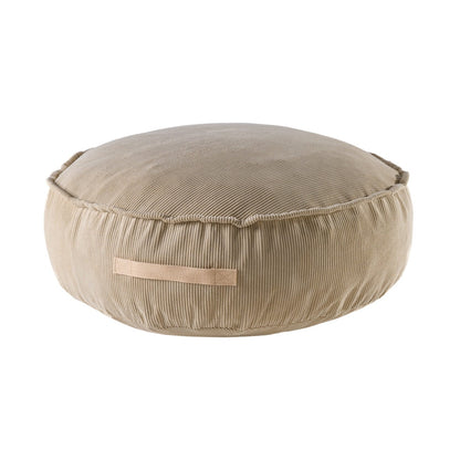 MeowBaby Corduroy Pouf Round Kids Floor Seating in Sand – round sand corduroy floor cushion side view | Nestling