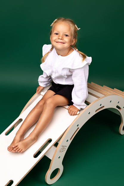MeowBaby Dream Rocker with Slide & Ladder – White – large wooden rocker with slide for kids | Nestling