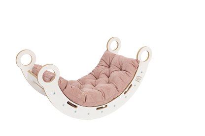 MeowBaby Dream Rocker with Slide & Ladder – White – Montessori wooden rocker side view | Nestling