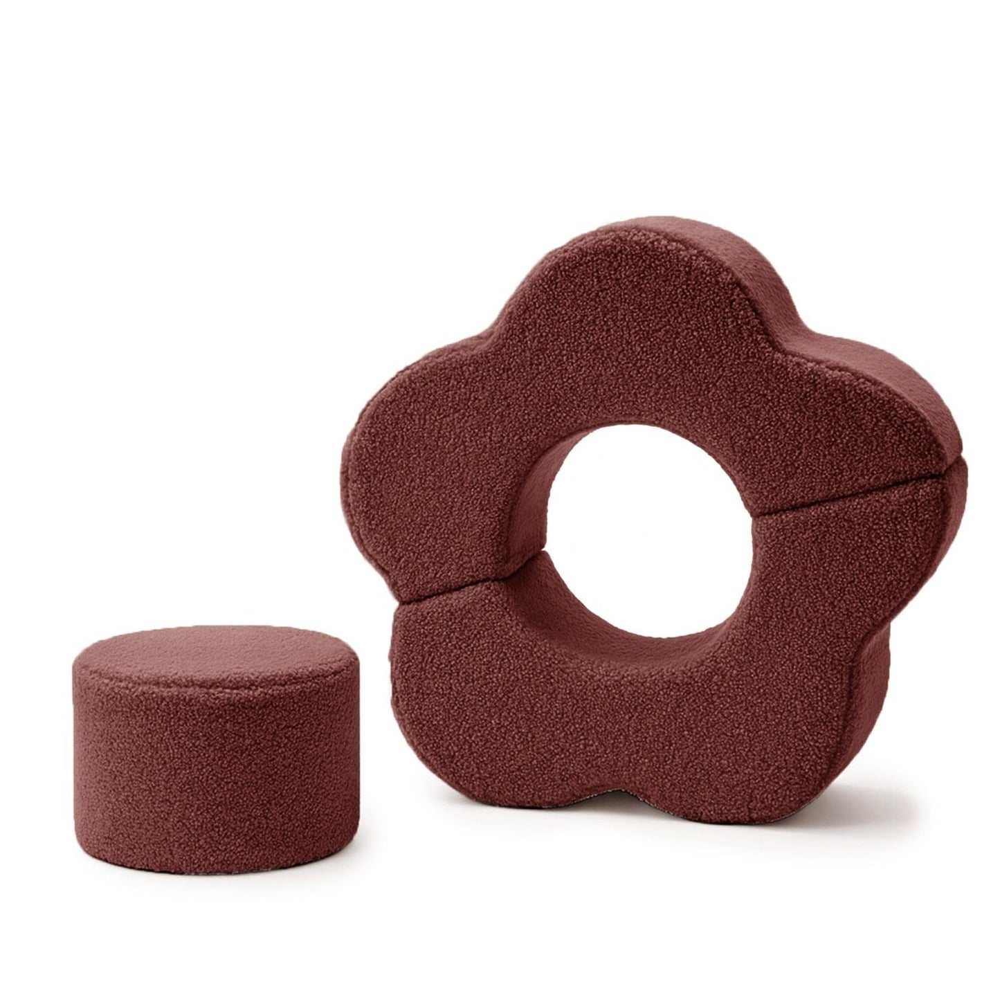MeowBaby Foam Flower Shape Set – Bearly Brown – flower ring and cylinder foam seat shown side by side | Nestling