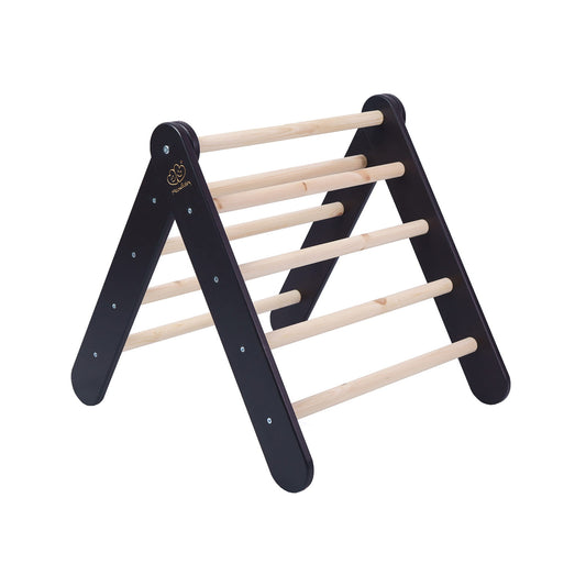 MeowBaby Kids Ladder with Slide and Climbing Wall Black – wooden gym with slide for toddlers | Nestling