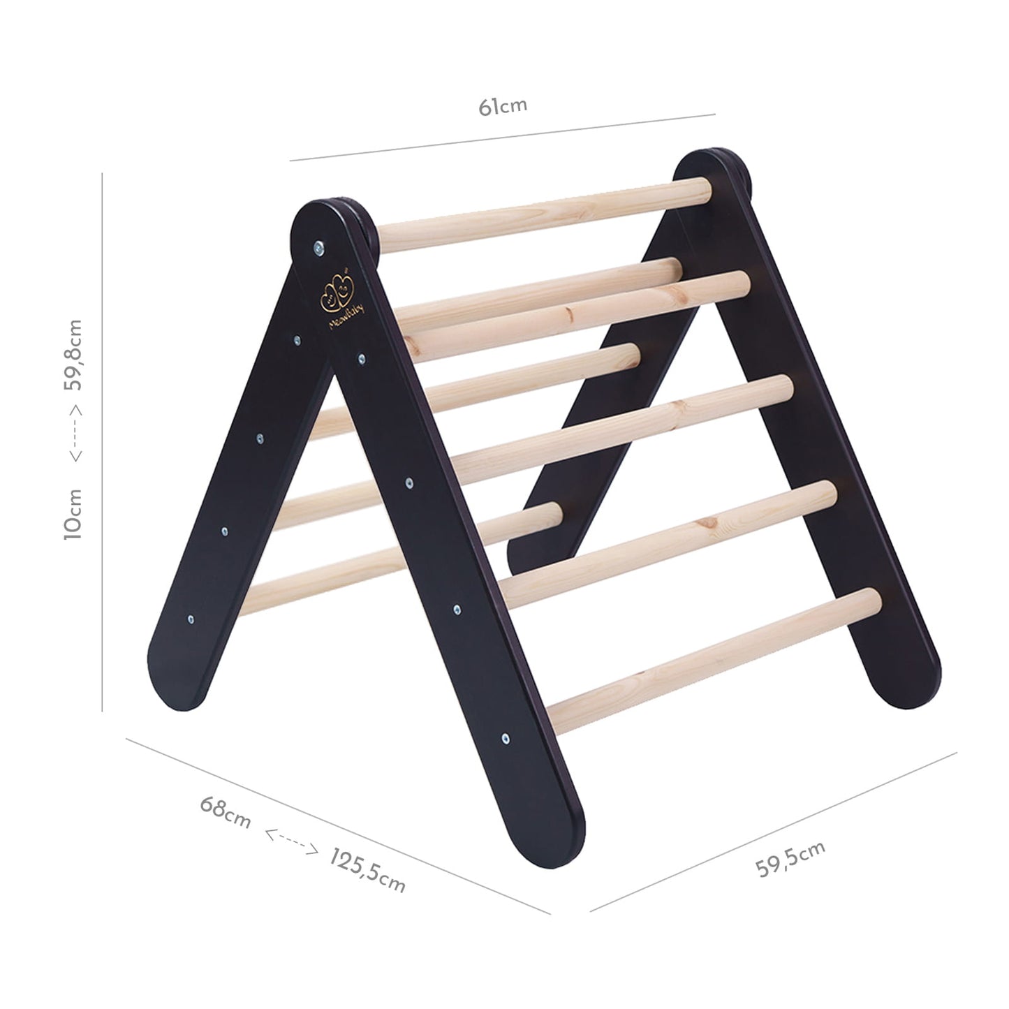 MeowBaby Kids Ladder with Slide and Climbing Wall Black – fully assembled black climbing gym | Nestling