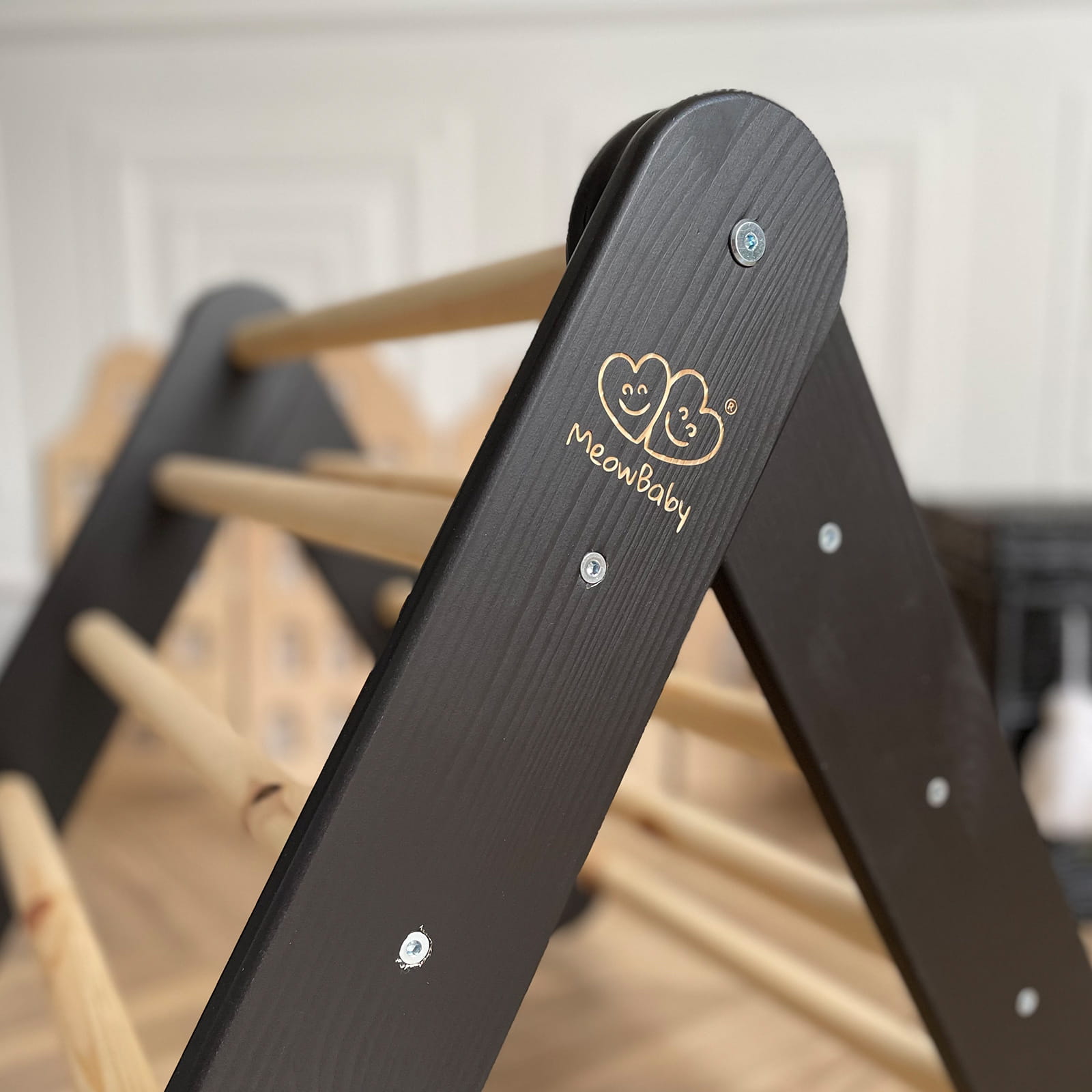 MeowBaby Kids Ladder with Slide and Climbing Wall Black – rear view black wooden play gym | Nestling
