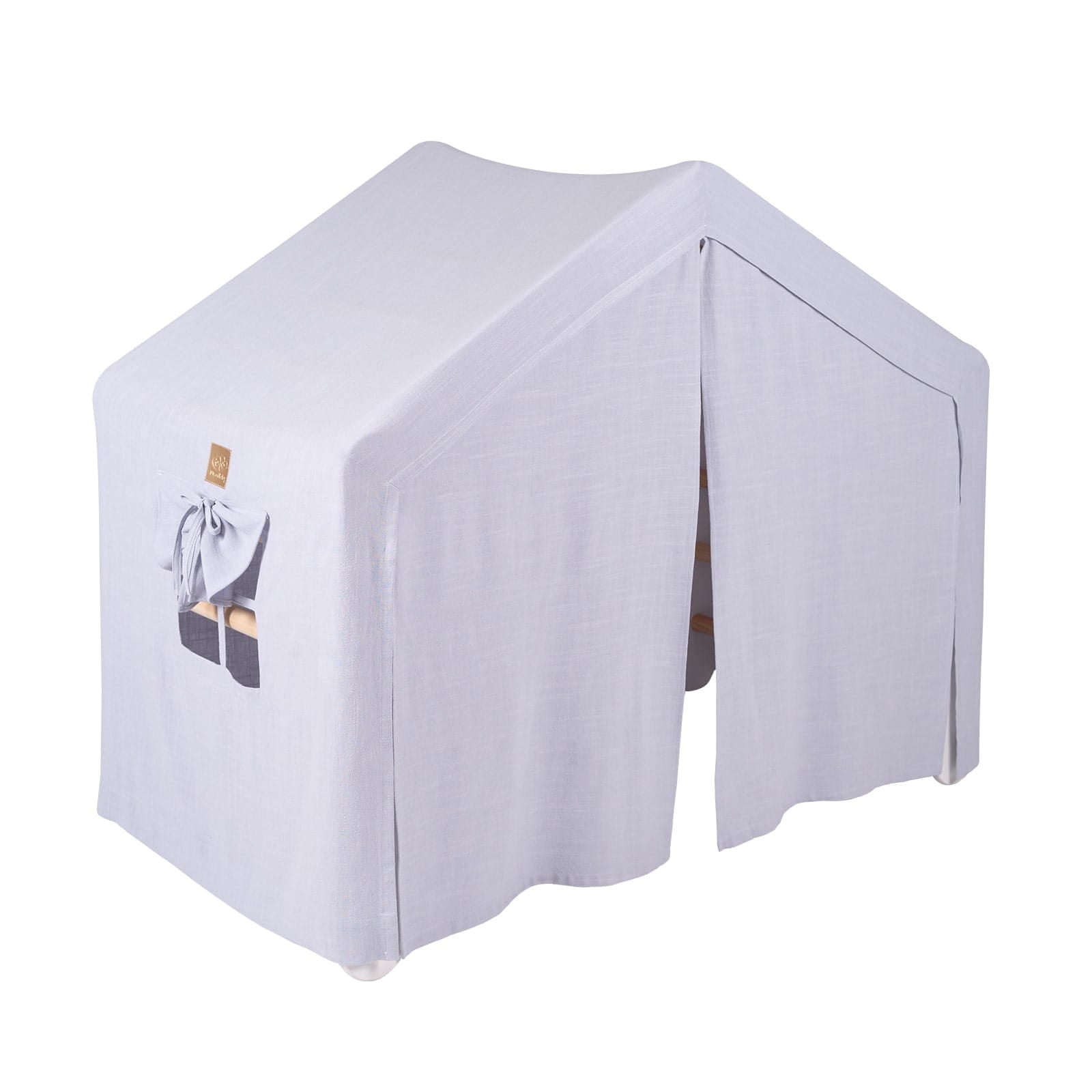 MeowBaby Ladder House Kids Wooden Climbing Frame and Tent – full tent closed grey fabric cover playhouse | Nestling
