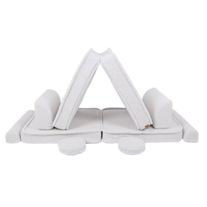 MeowBaby Large Modular Kids Sofa Bearly White Premium – all modular pieces in play tent configuration | Nestling