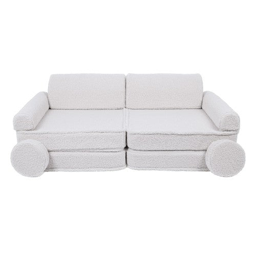 MeowBaby Large Modular Kids Sofa Bearly White Premium – full sofa assembled bearly white front view | Nestling