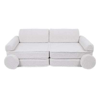 MeowBaby Large Modular Kids Sofa Bearly White Premium – full sofa assembled bearly white front view | Nestling