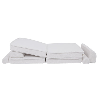 MeowBaby Large Modular Kids Sofa Bearly White Premium – sofa assembled with square pillow and round cushion | Nestling