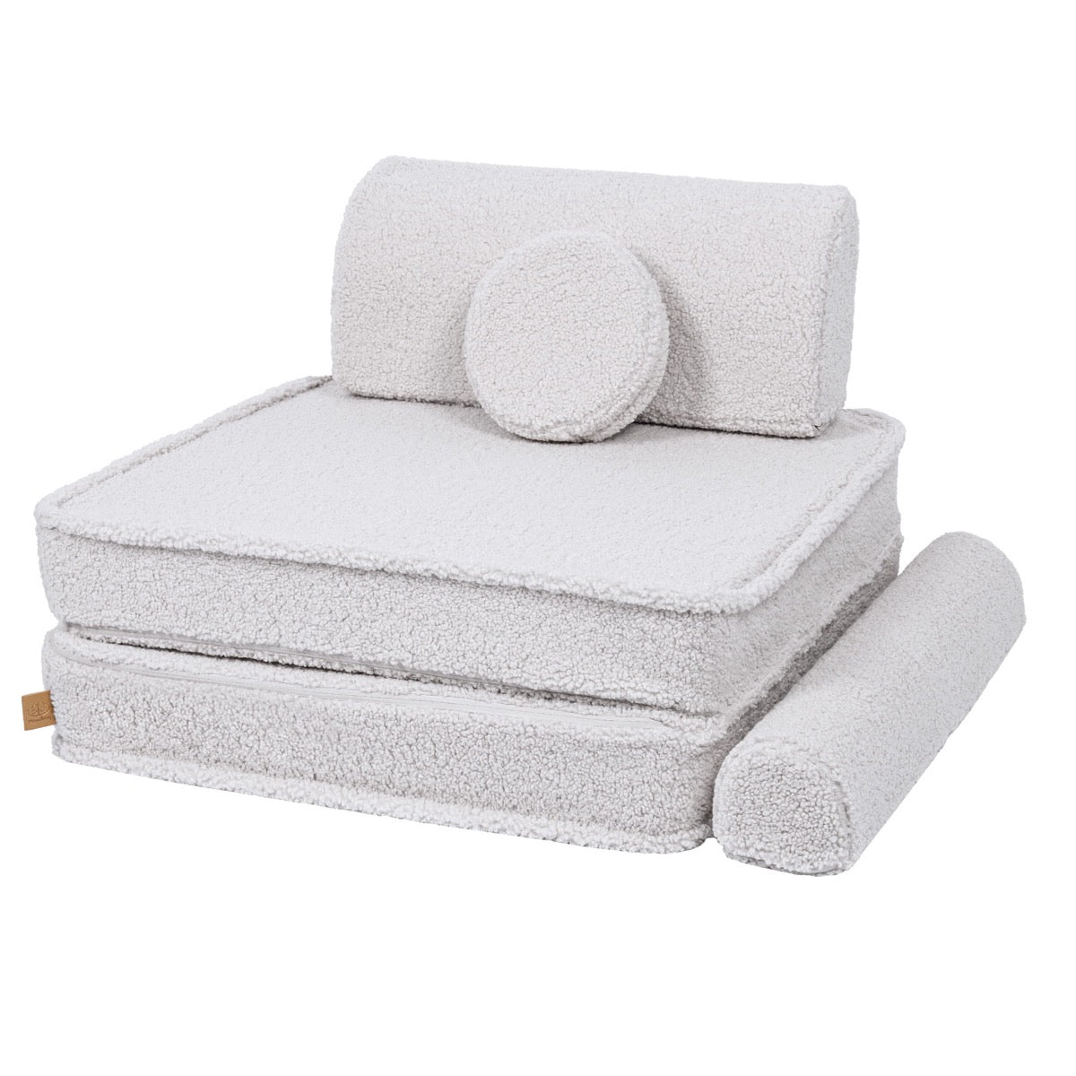 MeowBaby Large Modular Kids Sofa Bearly White Premium – sofa with round pillows alternate configuration | Nestling