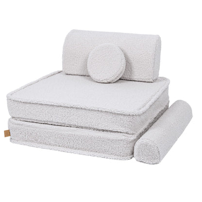 MeowBaby Large Modular Kids Sofa Bearly White Premium – sofa with round pillows alternate configuration | Nestling