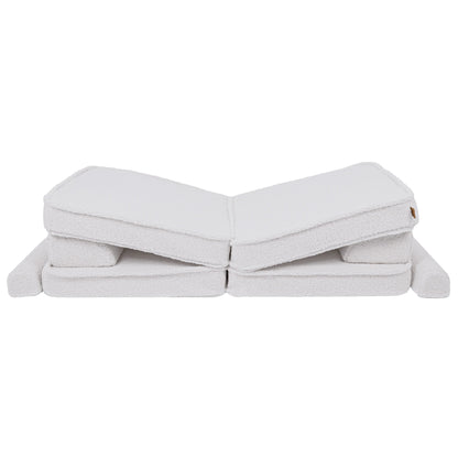 MeowBaby Large Modular Kids Sofa Bearly White Premium – chaise lounge configuration with bolster | Nestling