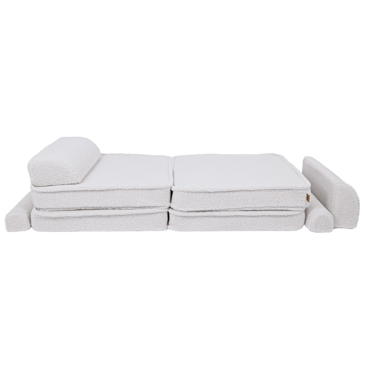 MeowBaby Large Modular Kids Sofa Bearly White Premium – all pieces separated and stacked for storage | Nestling