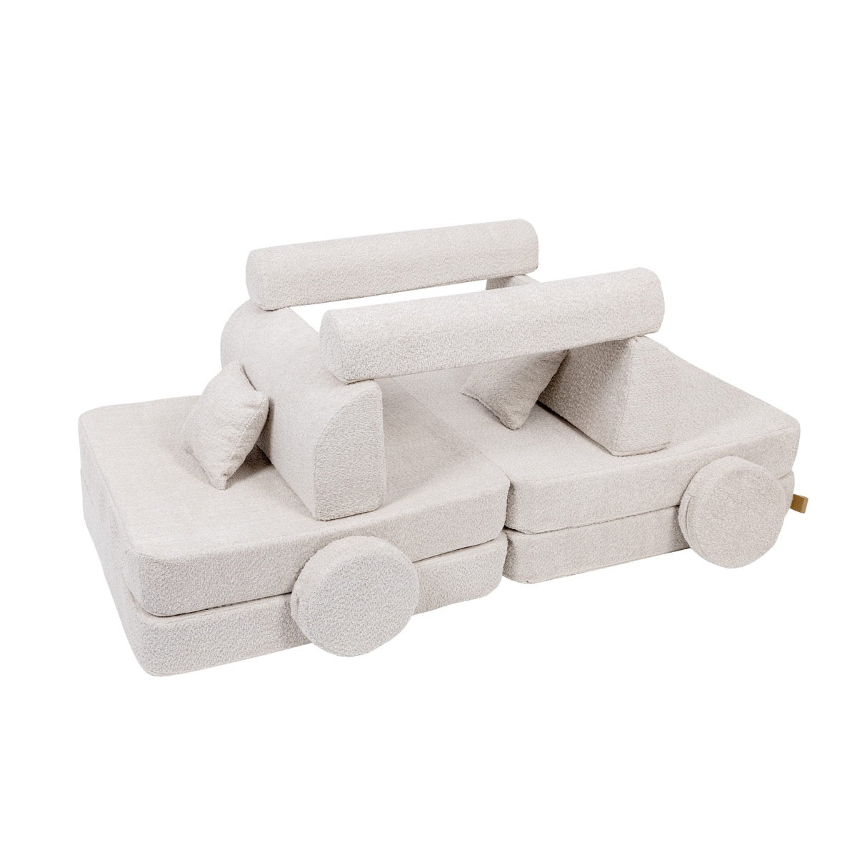 MeowBaby Large Modular Kids Sofa Boucle Champagne Ecru – all modular foam pieces separated and arranged | Nestling