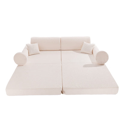 MeowBaby Large Modular Sofa Premium Boucle Kids Couch – individual pieces laid flat | Nestling