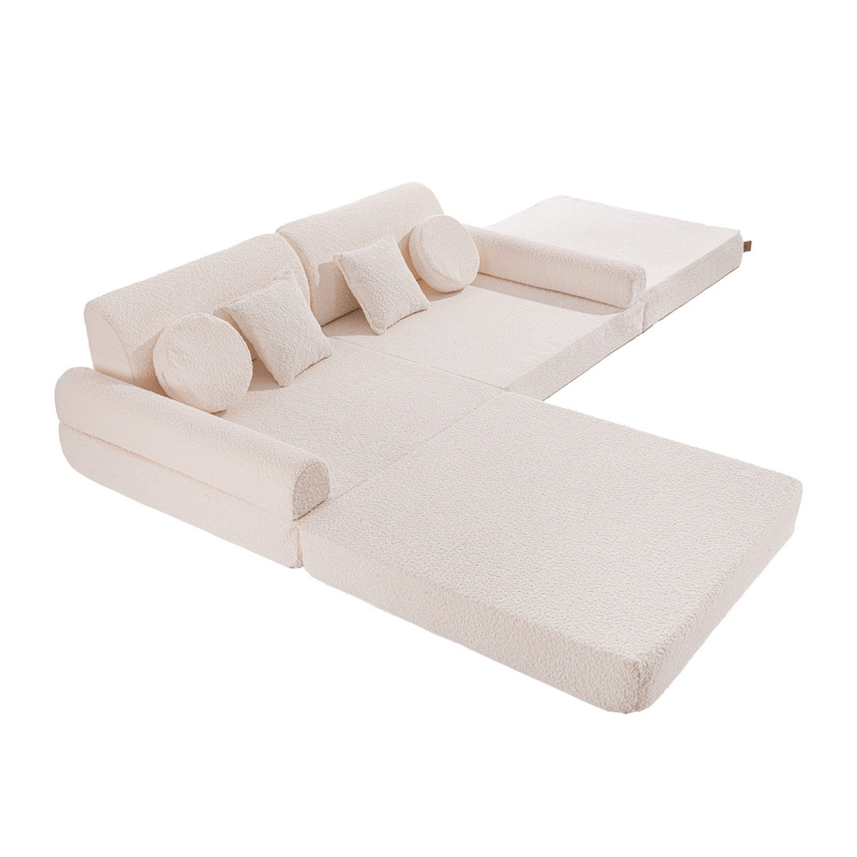MeowBaby Large Modular Sofa Premium Boucle Kids Couch – sofa reconfigured lounger position | Nestling