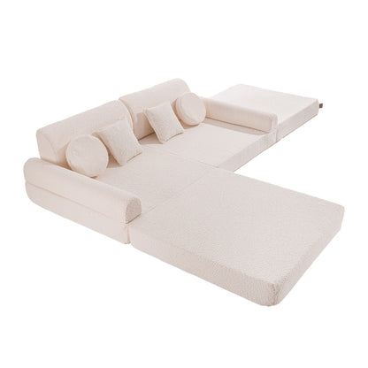 MeowBaby Large Modular Sofa Premium Boucle Kids Couch – sofa reconfigured lounger position | Nestling