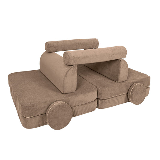 MeowBaby Large Modular Sofa Slimcord Corduroy Brown – large foam play sofa for kids | Nestling