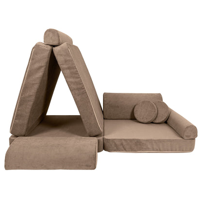 MeowBaby Large Modular Sofa Slimcord Corduroy Brown – extended lounge configuration | Nestling