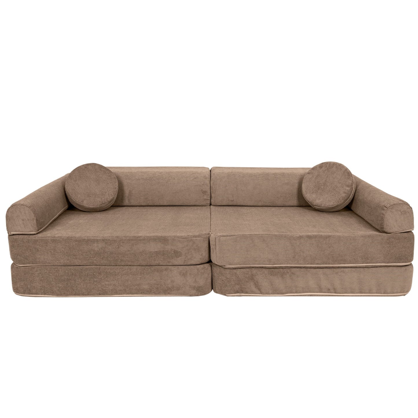 MeowBaby Large Modular Sofa Slimcord Corduroy Brown – sofa with mattress and bolster layout | Nestling