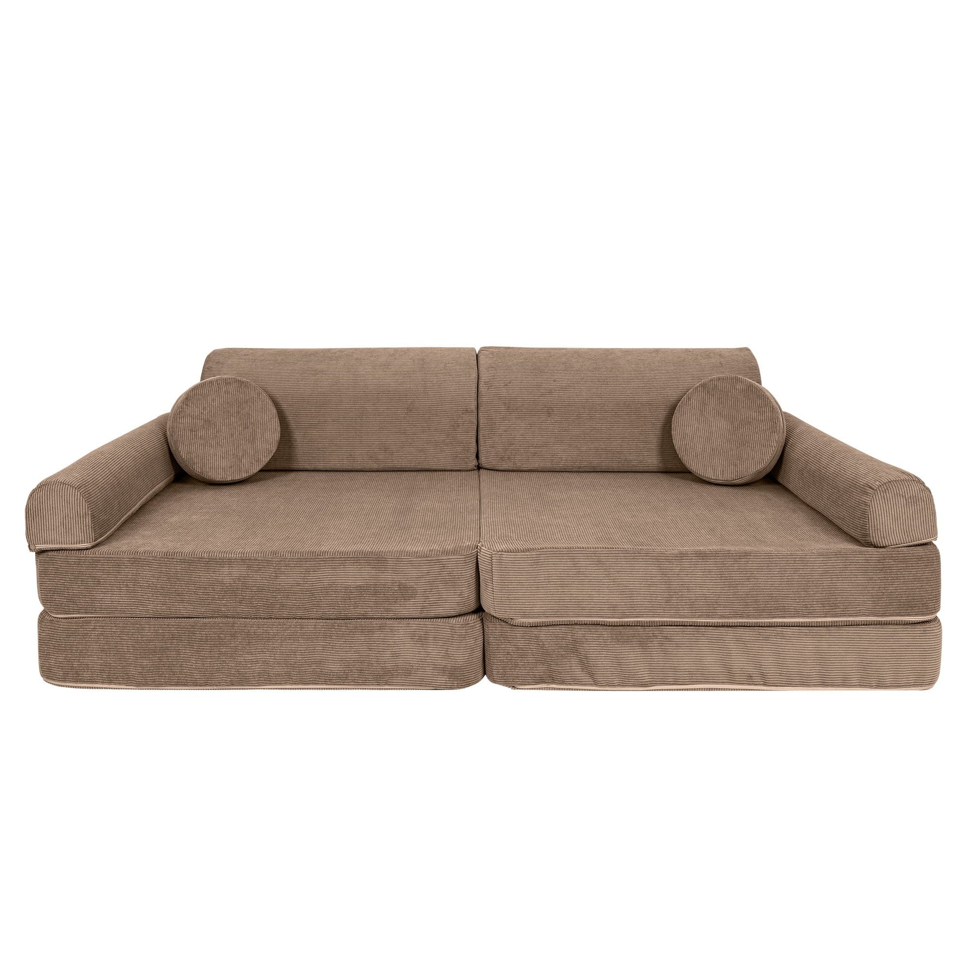 MeowBaby Large Modular Sofa Slimcord Corduroy Brown – compact sofa configuration for kids room | Nestling