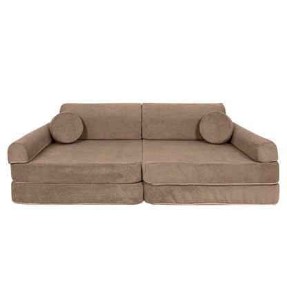 MeowBaby Large Modular Sofa Slimcord Corduroy Brown – compact sofa configuration for kids room | Nestling