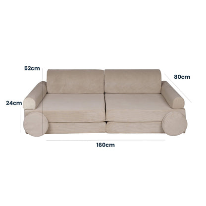 MeowBaby Large Slimcord Foam Sofa Ecru Kids Play Couch – диаграма размери 160x80x52см | Nestling