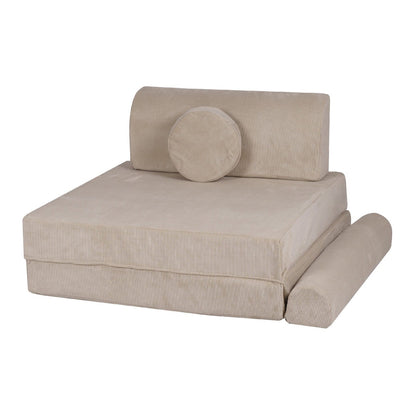 MeowBaby Large Slimcord Foam Sofa Ecru Kids Play Couch – компактна конфигурация кресло с кръгла възглавница | Nestling