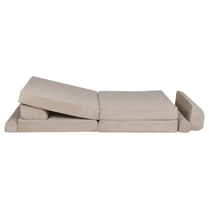 MeowBaby Large Slimcord Foam Sofa Ecru Kids Play Couch – конфигурация плосък матрак | Nestling