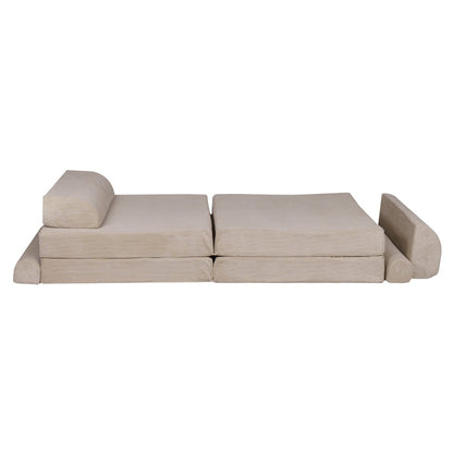 MeowBaby Large Slimcord Foam Sofa Ecru Kids Play Couch – пълен сглобен диван с подлакътници | Nestling