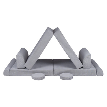 MeowBaby Large Slimcord Premium Sofa Gray Kids Couch – преден изглед пълен сглобен диван | Nestling