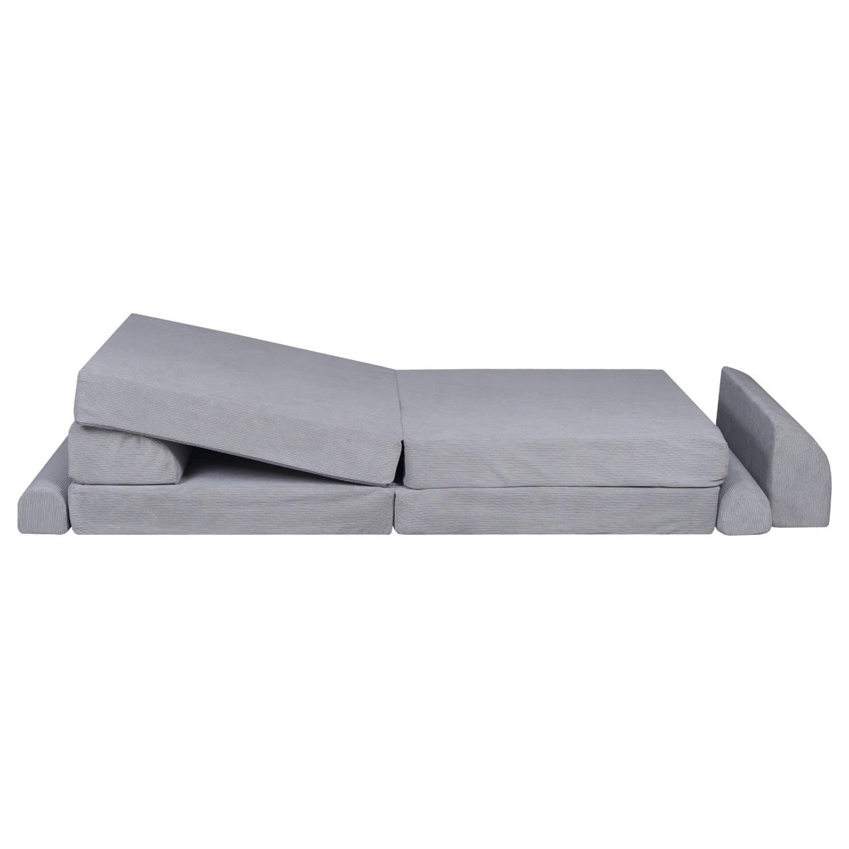 MeowBaby Large Slimcord Premium Sofa Gray Kids Couch – отделните пенени части наредени плоско | Nestling