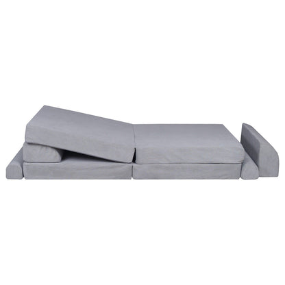 MeowBaby Large Slimcord Premium Sofa Gray Kids Couch – отделните пенени части наредени плоско | Nestling