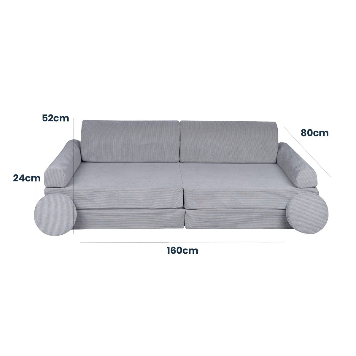 MeowBaby Large Slimcord Premium Sofa Gray Kids Couch – диаграма с размери | Nestling
