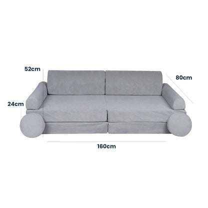 MeowBaby Large Slimcord Premium Sofa Gray Kids Couch – диаграма с размери | Nestling